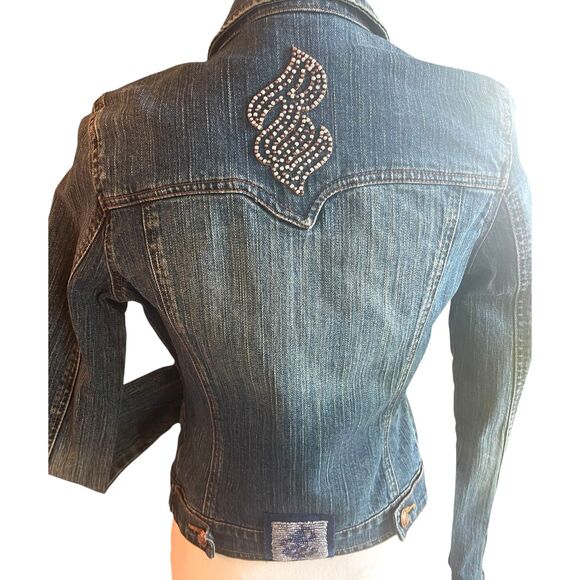 Rocawear Vintage Y2K Womens Jean Jacket Small Cropped Denim Dark Wash Beaded - Picture 2 of 16